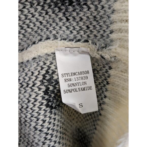 Dreamers Animal Print Cardigan Small Cream Black Open Front Leopard Knit Sweater - Picture 7 of 12